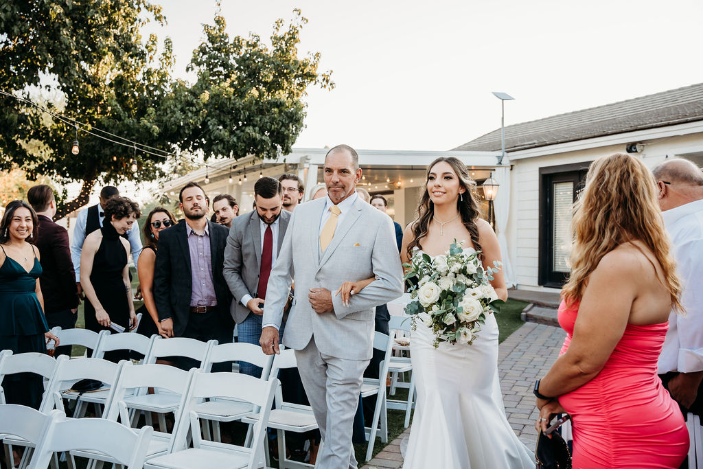 arizona wedding at the cottage in gilbert, father of the bride walking bride down the aisle