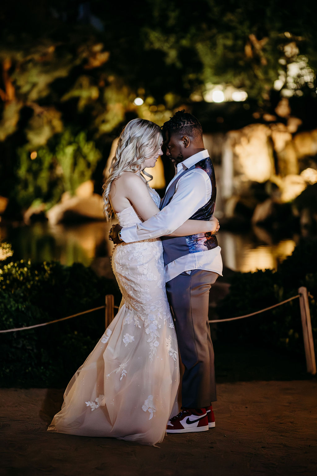 bride and groom photos at Japanese Friendship Garden Arizona. Father of the bride and bride