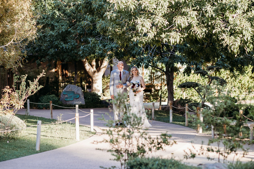 ceremony photos at Japanese Friendship Garden Arizona. Father of the bride and bride