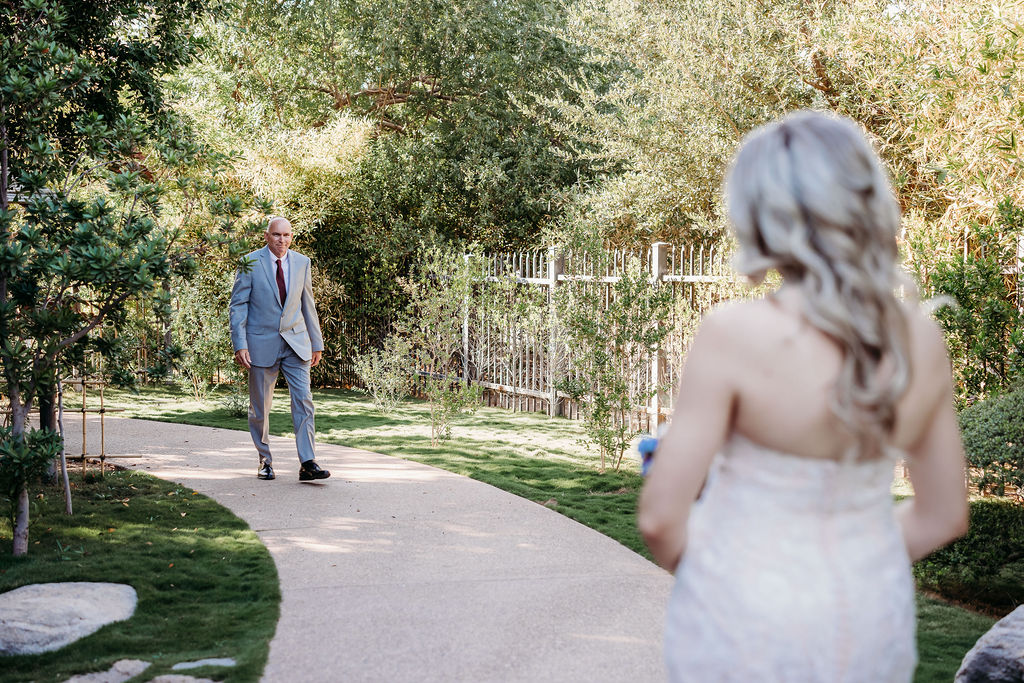 ceremony photos at Japanese Friendship Garden Arizona. Father of the bride and bride