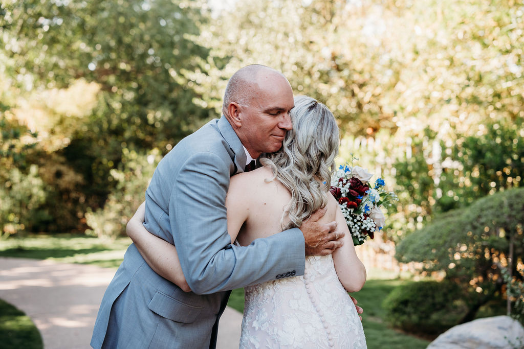 ceremony photos at Japanese Friendship Garden Arizona. Father of the bride and bride