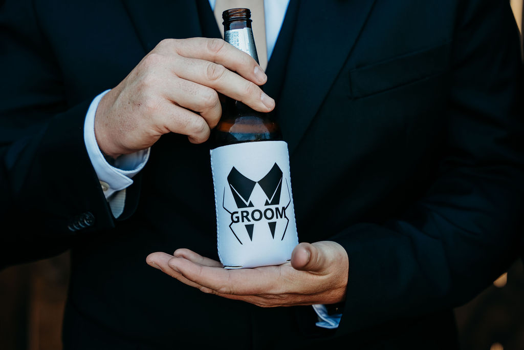 venue the the chilleens, arizona wedding photographer, wedding details, personalized beer koozies, grooms gifts