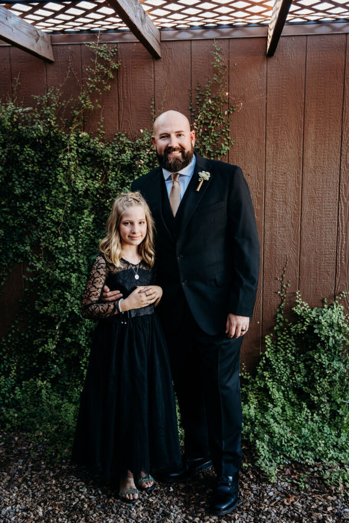 venue at chilleens, arizona wedding photographer, wedding portraits, groom and daughter