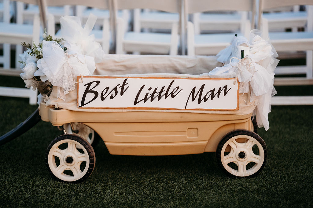 venue at chilleens, arizona wedding photographer, wedding details, wagon for ring bearer