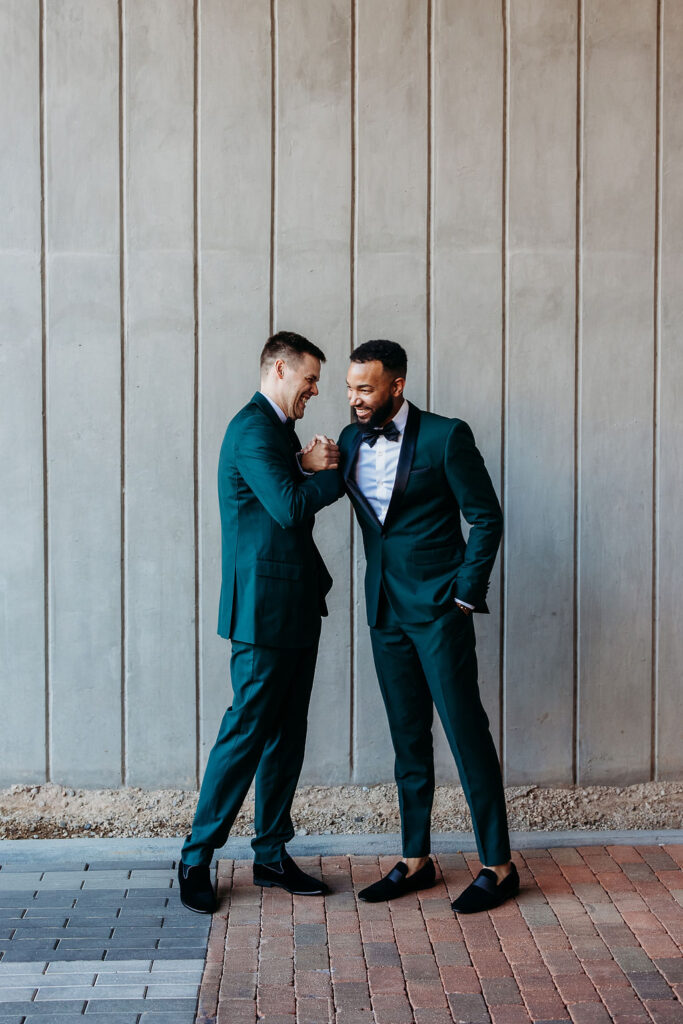 groom and groomsmen, papago golf club, forest green tux