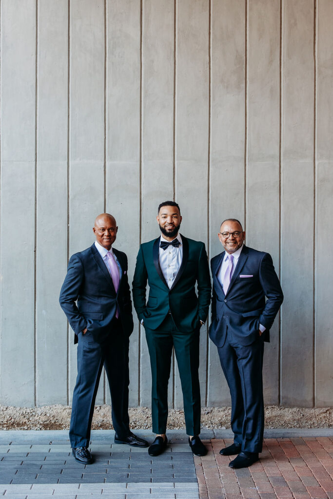 groom and groomsmen, papago golf club, forest green tux, groom with dad