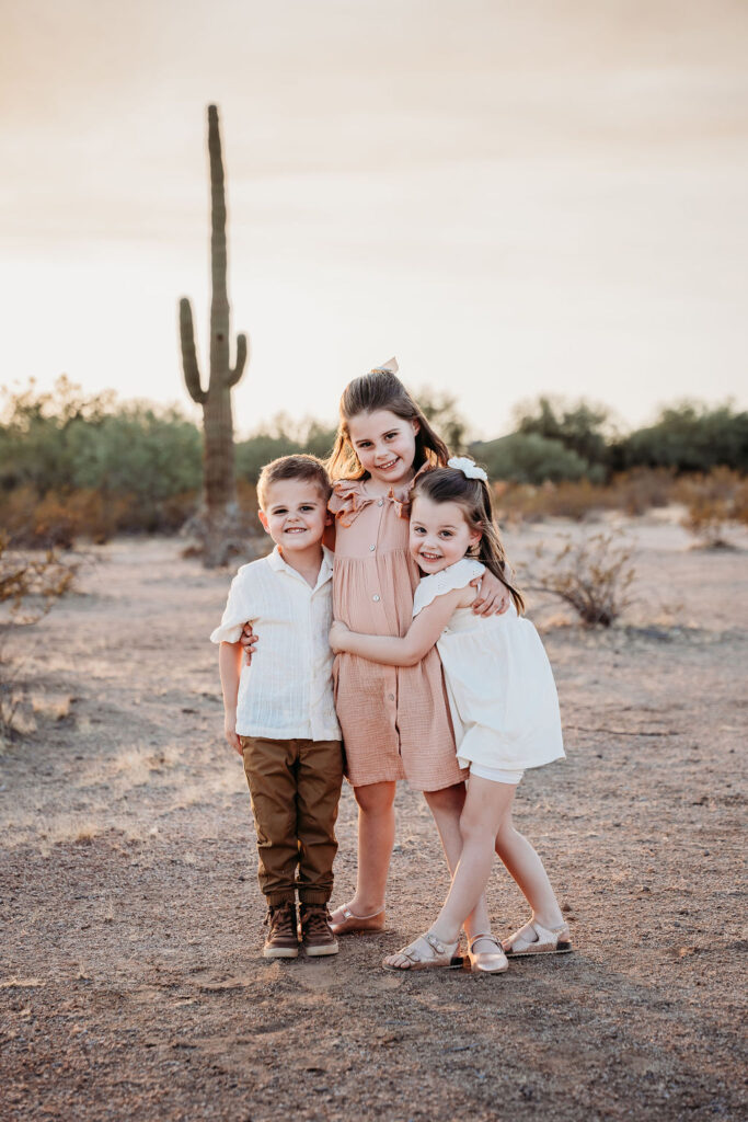 sibling photo poses, arizona desert family photography, neutral color palette