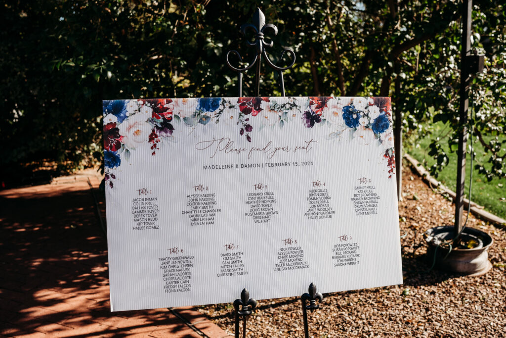 Wedding details at Stonebridge Manor. Wedding colors of navy blue and maroon. 