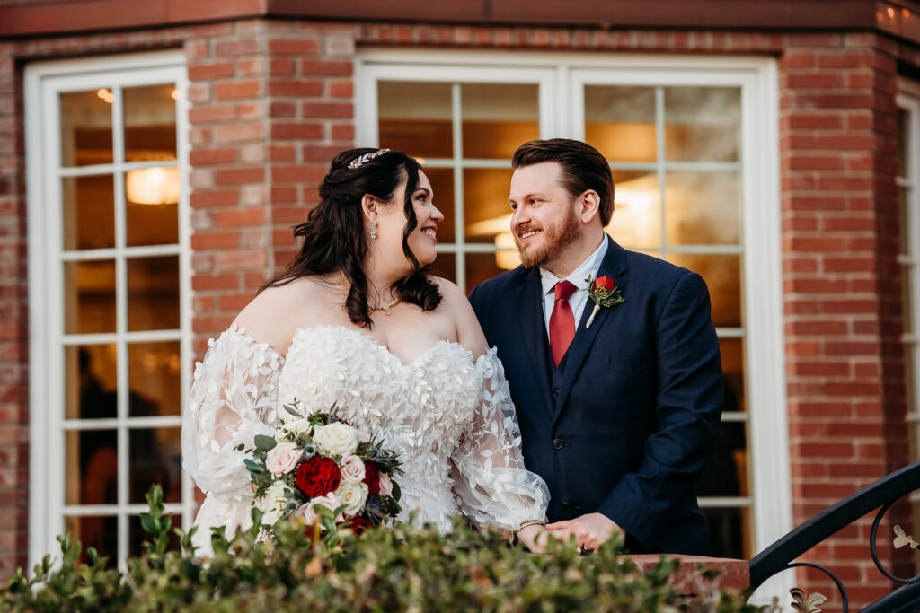 Bride and groom at Stonebridge Manor. 