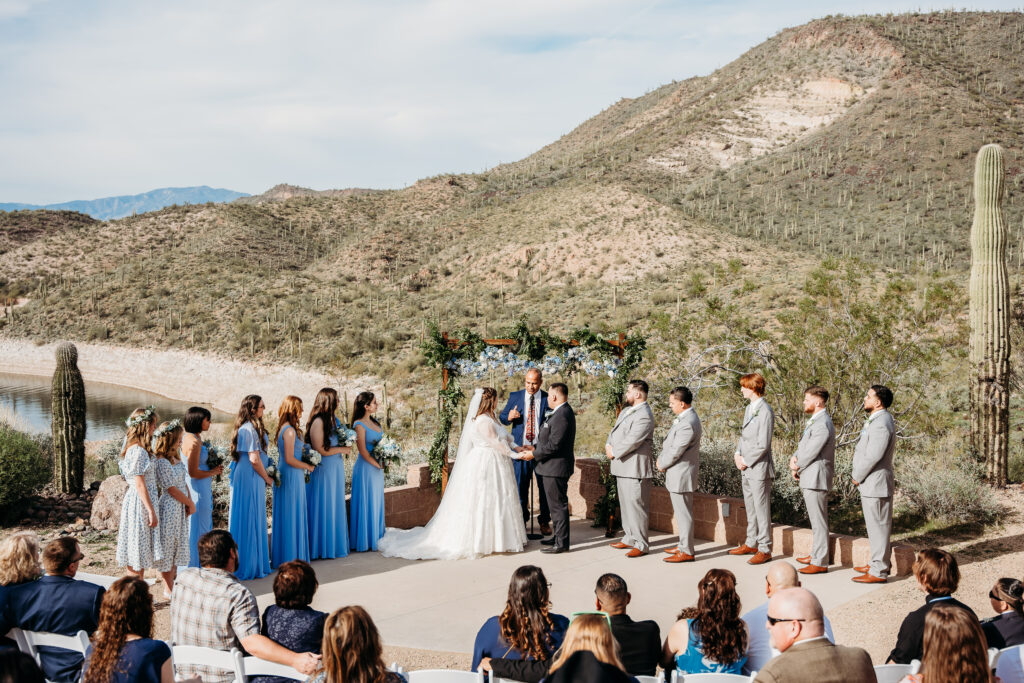 Desert Outdoor Center at Lake Pleasant wedding ceremony, desert wedding ceremony, arizona wedding photographer