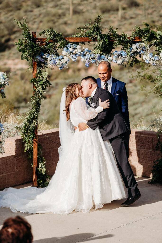 Desert Outdoor Center at Lake Pleasant wedding ceremony, bride and groom