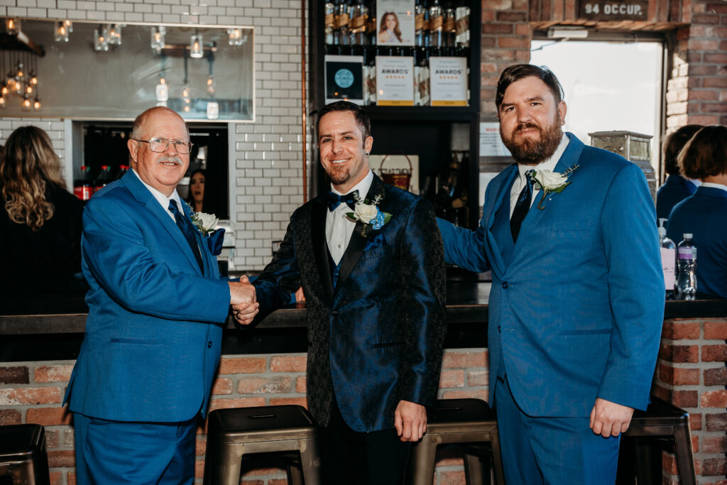 Fire House Event Center ceremony, arizona wedding photographer, navy blue paisley tux for groom, groomsmen posing ideas