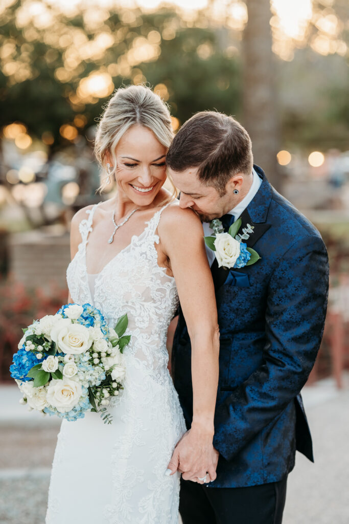 Fire House Event Center, arizona wedding photographer, wedding formal photo poses, bride and groom posing ideas, sleeveless lace gown with a deep V-neckline