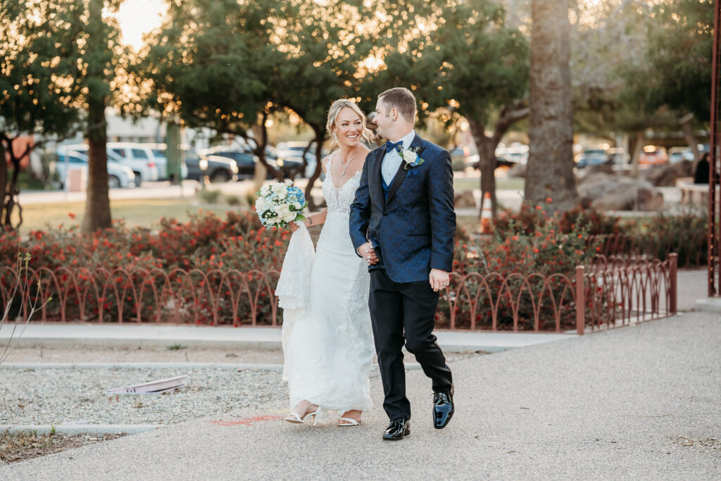 Fire House Event Center, arizona wedding photographer, wedding formal photo poses, bride and groom posing ideas, navy blue paisley tux for groom,