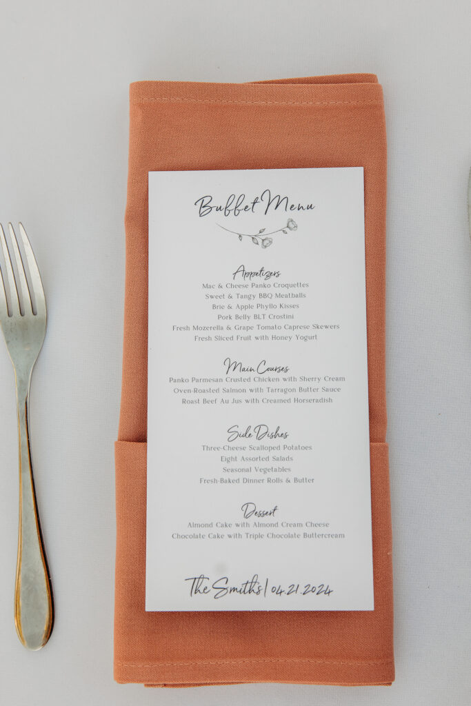 wedding details of dinner menu