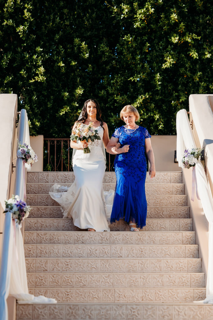 Ceremony at Secret Garden in Arizona, arizona wedding photographer, bride and mom walking down aisle