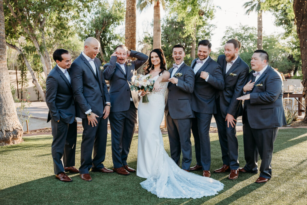 Secret Garden in Arizona, bride with groomsmen, wedding party poses