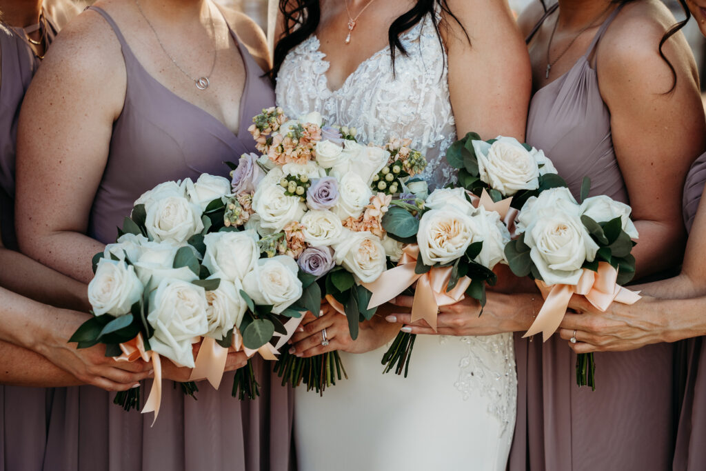 lilac, peach and white roses, wedding bouquet. arizona wedding photographer