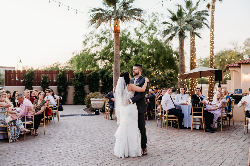  Reception at Secret Garden in Arizona, arizona wedding photographer, bride and groom dancing