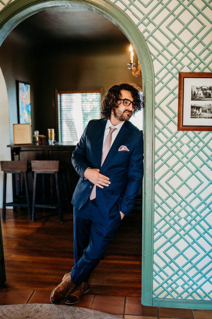 groom in baby tux and lilac tie, coronado house in phoenix