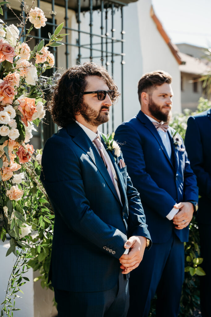 wedding reception at coronado house in phoenix, arizona wedding photographer, intimate wedding, groom waiting for bride