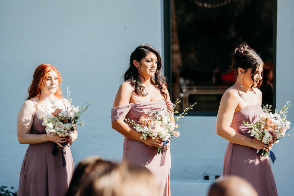 wedding reception at coronado house in phoenix, arizona wedding photographer, intimate wedding, bridesmaids in lilac