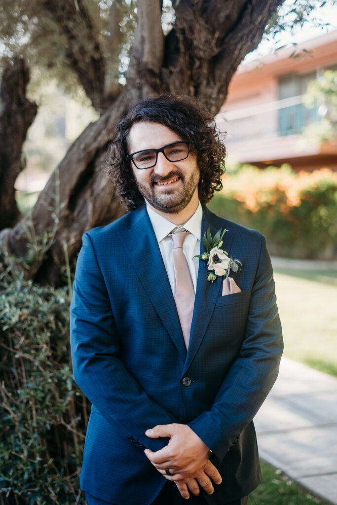 groom in baby tux and lilac tie, coronado house in phoenix