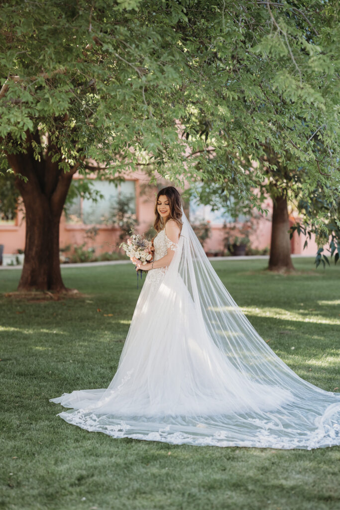 wedding gown with long veil, coronado house in phoenix