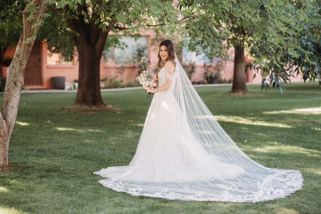 wedding gown with long veil, coronado house in phoenix