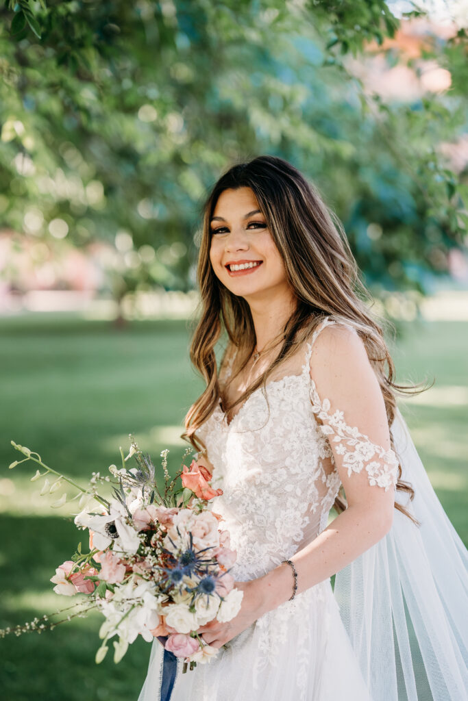 wedding gown with long veil, coronado house in phoenix