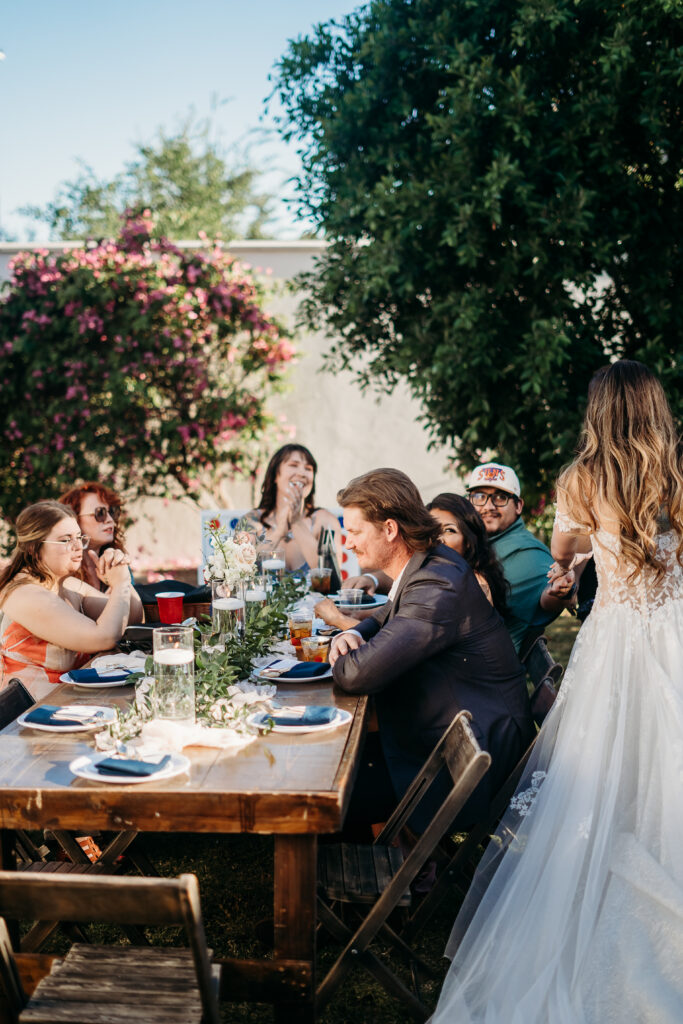 intimate wedding reception, outdoor farmhouse style for wedding