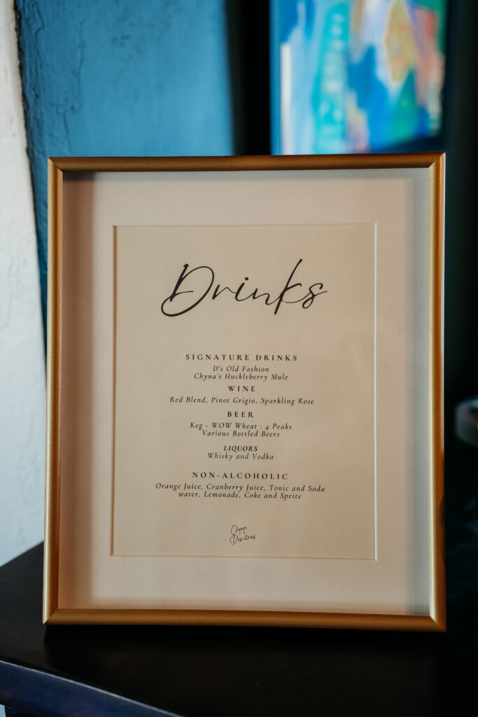 Drink menu for wedding