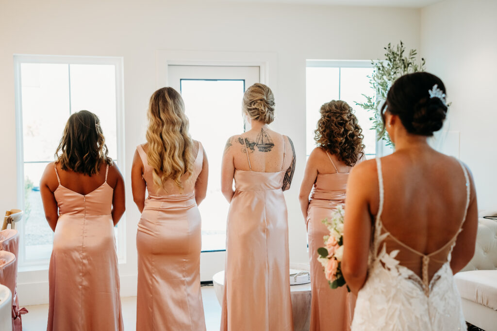 first look with bridemaids, first look trends, Desert View Weddings & Events, arizona wedding photographer