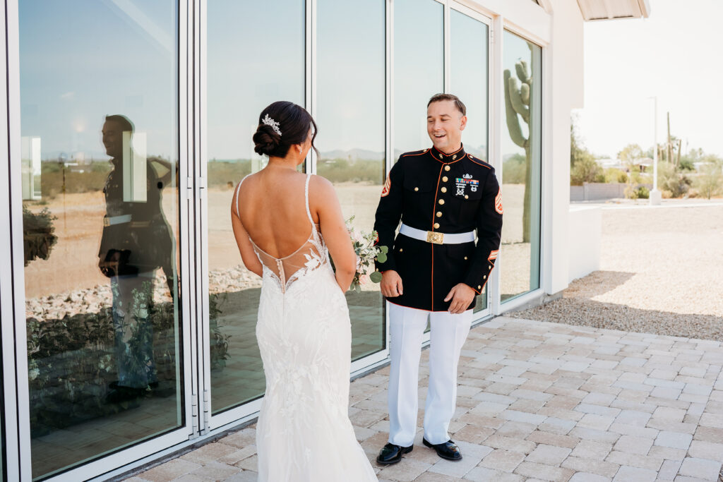 first look with groom, military wedding, Desert View Weddings & Events, arizona wedding photographer