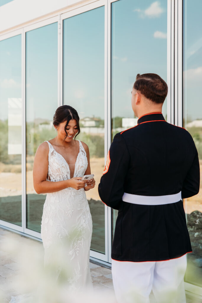 first look with groom, military wedding, Desert View Weddings & Events, arizona wedding photographer