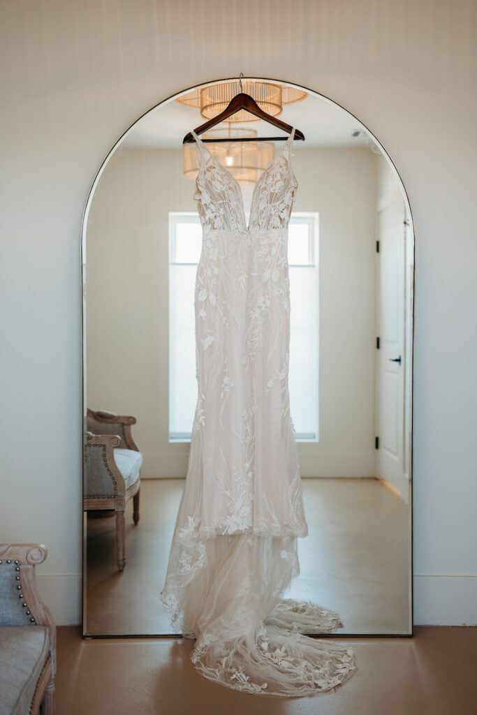 wedding dress, arizona wedding photographer, deep v neck wedding dress with floral details