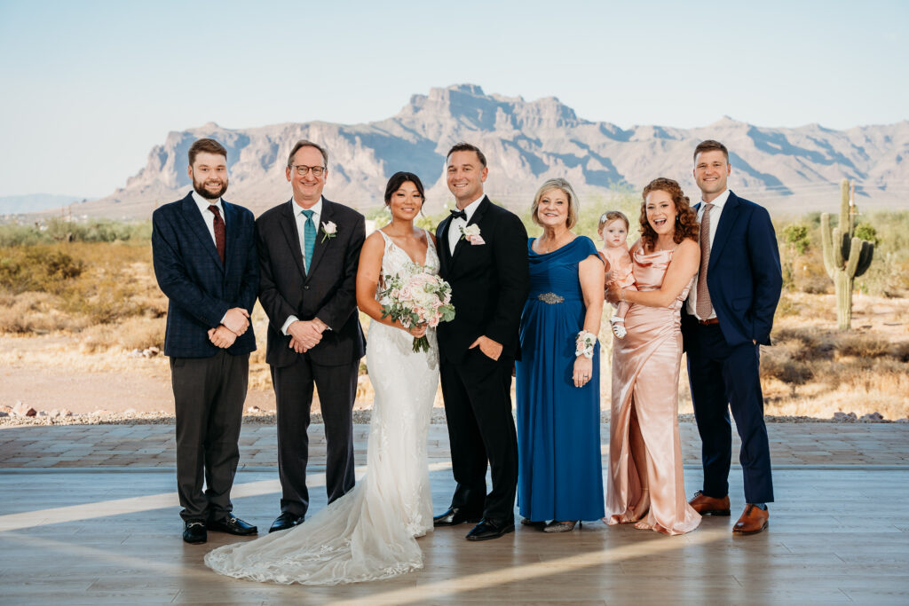 formal wedding photos, superstition mountains, formal photo posing ideas, arizona wedding photographer