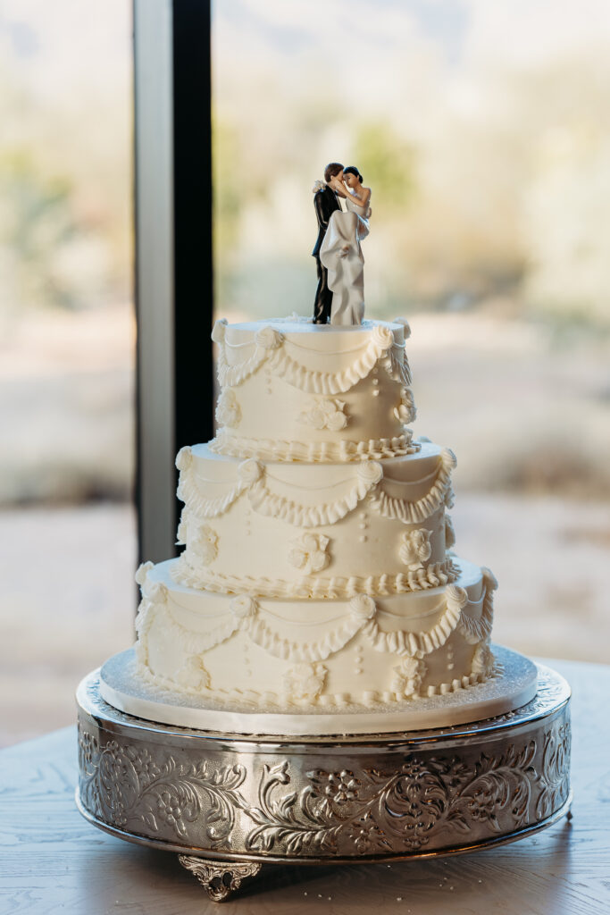 classic three tiered buttercream cake, arizona wedding photographer