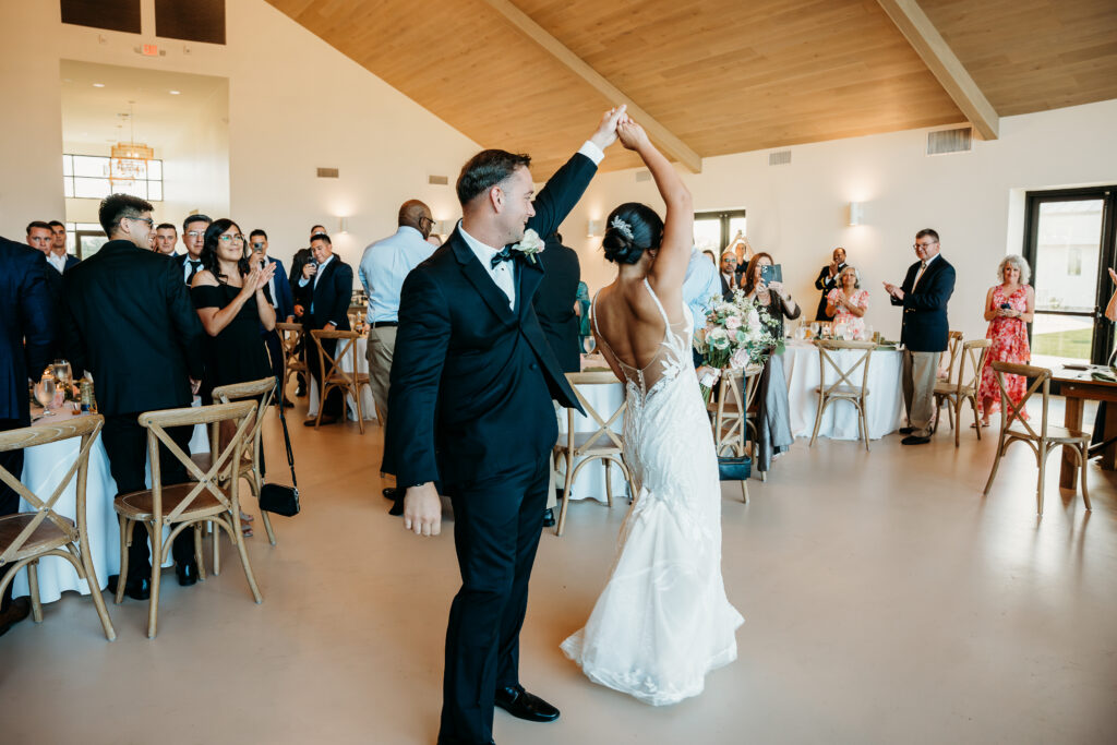 Desert View Weddings & Events, bride and groom first dance, groom in black tuxedo, arizona wedding photographer