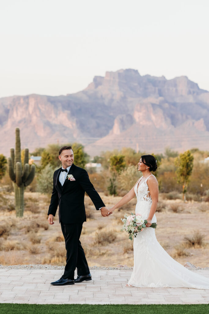 Desert View Weddings & Events, arizona desert wedding, bride and groom formals, bride and groom posing ideas, superstition mountains