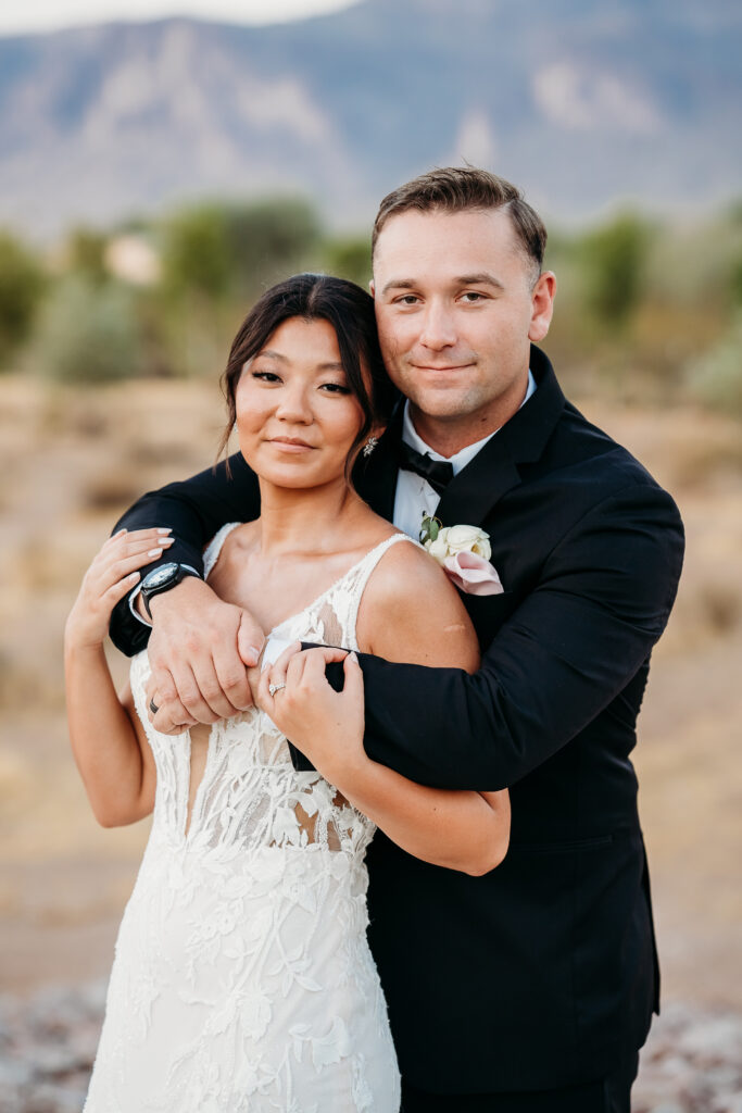 Desert View Weddings & Events, arizona desert wedding, bride and groom formals, bride and groom posing ideas