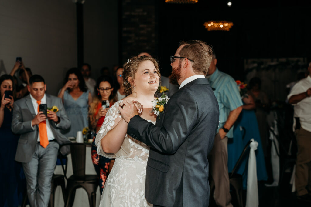 Fire House Event Center reception in Arizona, arizona wedding photographer, bride and groom first dance