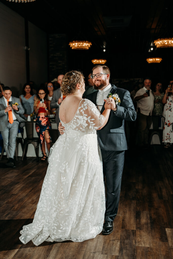 Fire House Event Center reception in Arizona, arizona wedding photographer, bride and groom first dance