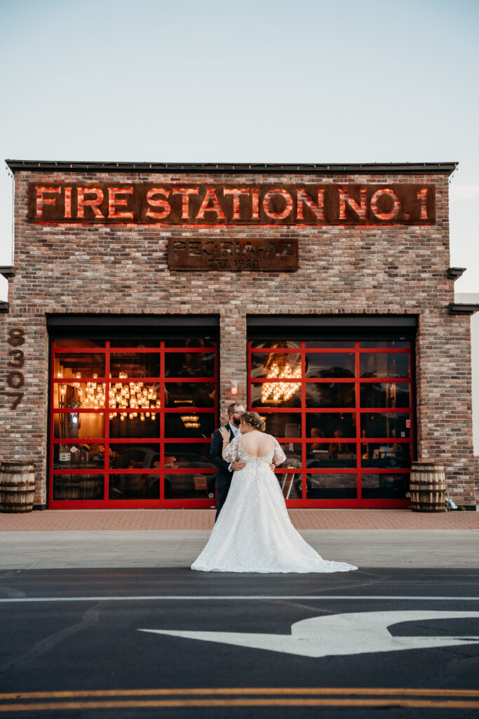 Fire House Event Center, Bride and groom formal photos, bride and groom posing ideas, fire house wedding, arizona wedding photographer