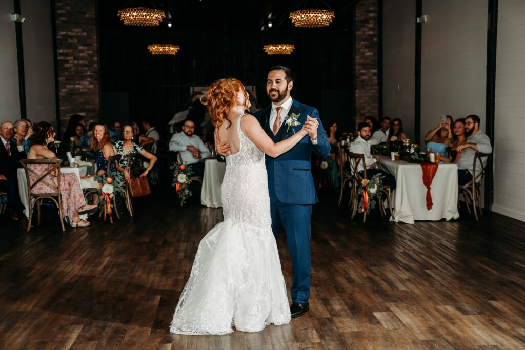 bride and groom first dance at fire house event center, arizona wedding photographer