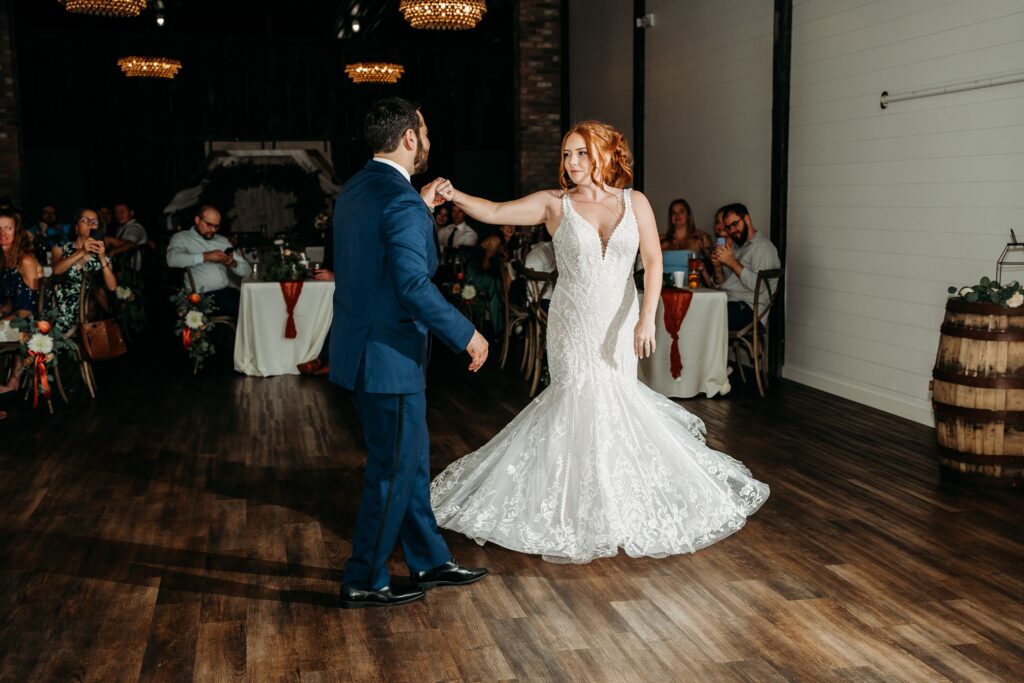 fire house event center, bride and groom first dance
